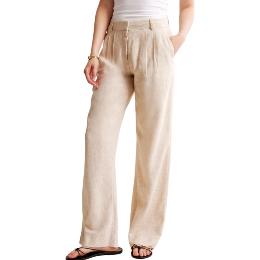 NWT Abercrombie & Fitch A&F Sloane Low Rise Tailored Linen-Blend Pant 32/14L - Picture 2 of 11